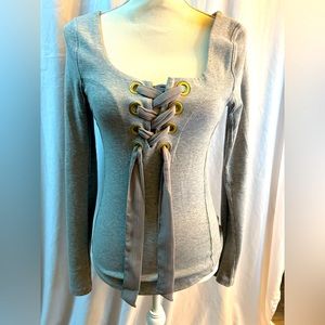 Free People - Grey, fall top (Size S) with Sweetheart neckline & lace up detail